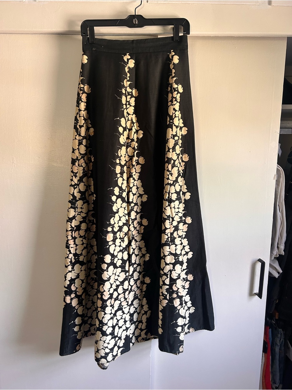 Vintage Black Floral Panel Maxi Skirt